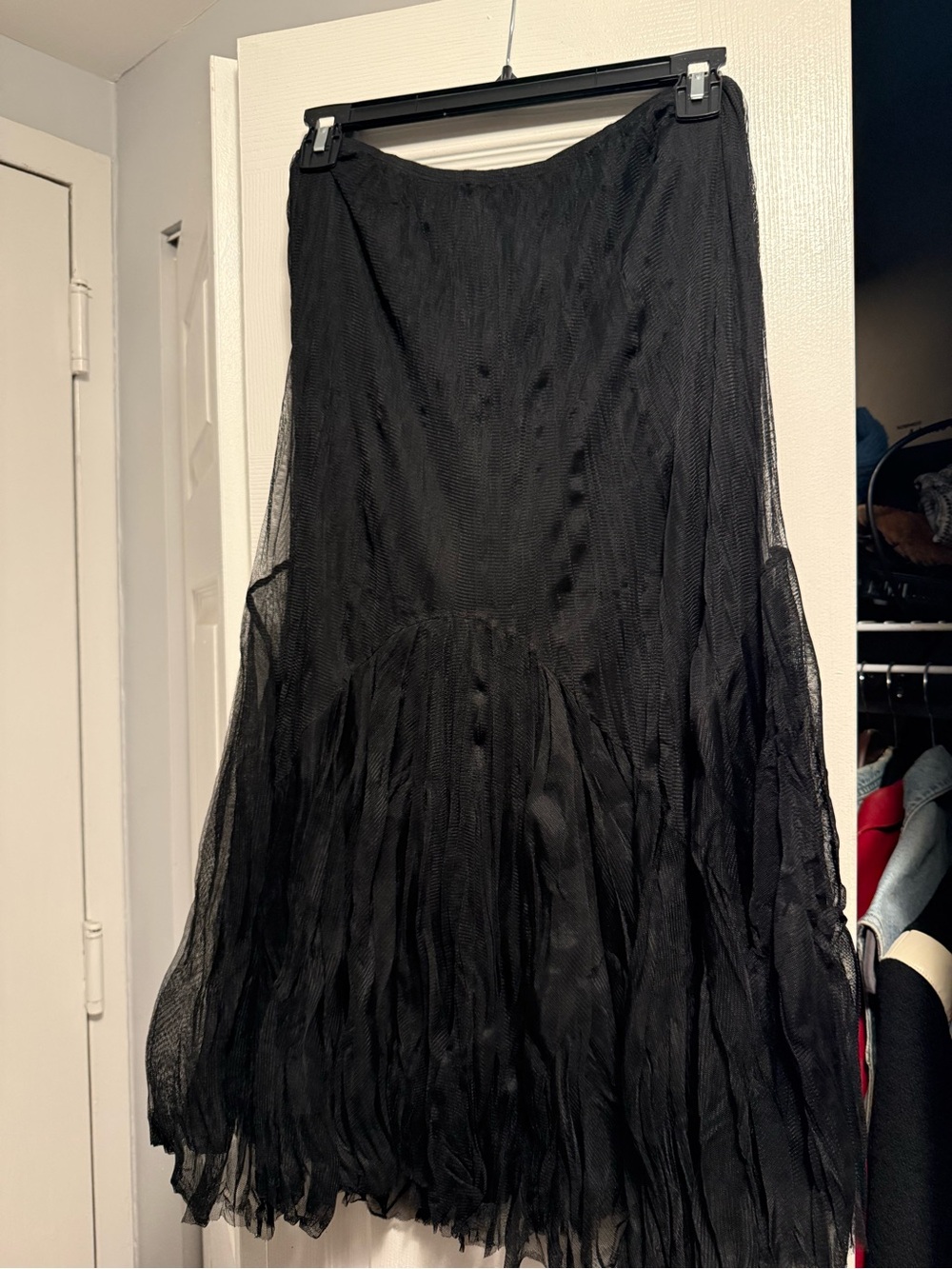 Lauren Vidal Black Maxi Mesh Skirt with Ruffled Hem
